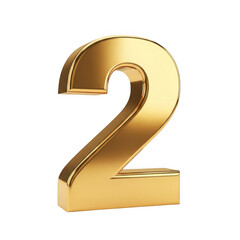 A large shiny gold number 2 on a white background
