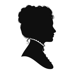 Silhouette of Victorian Woman Profile with Elegant Updo and High Collar