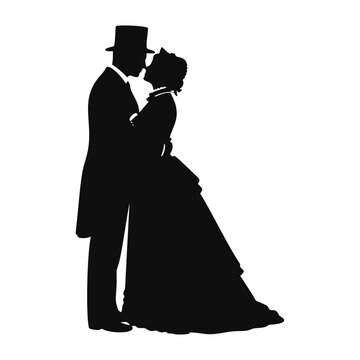 Victorian Couple Silhouette Vintage Romance Wedding Illustration
