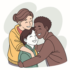 Obraz premium Group of three people sharing a moment of joy in a warm setting with smiles on their faces Generative AI