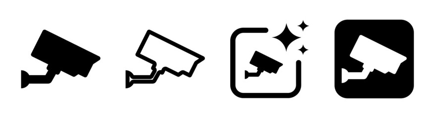 Black cctv camera icon for surveillance security and safety signage in digital interfaces