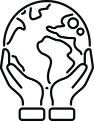 Hands cradling a stylized globe, representing protection, care, and sustainability for the planet