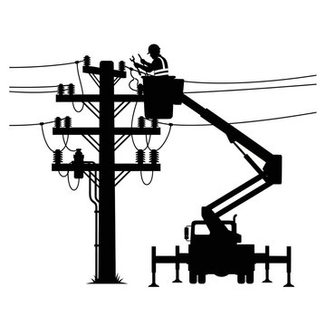 Lineman working on a utility pole with a bucket truck