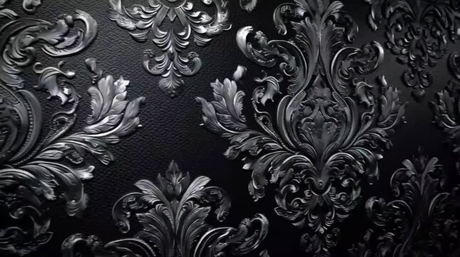 Detailed Black Baroque Pattern with Vintage Ornate Floral Designs and Luxurious Texture