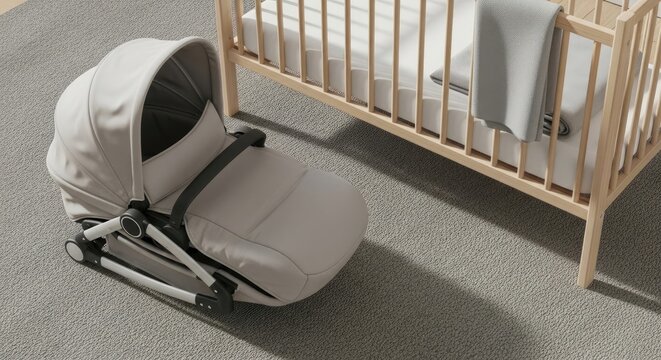Baby Stroller and Crib - Modern Nursery Setup.