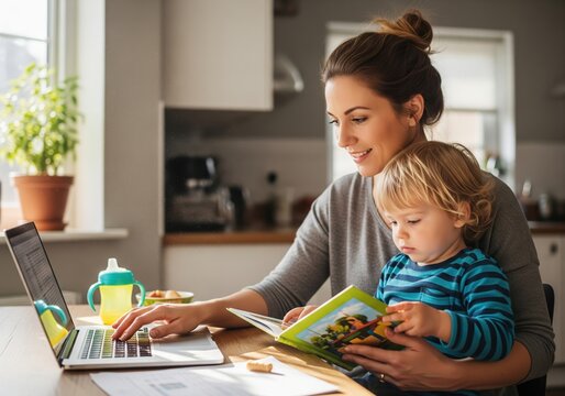 Dedicated parent managing remote work and family life simultaneously