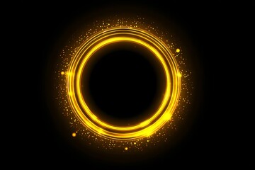 Neon glowing golden circular ring with light particles