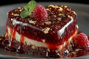 Michelin star heart cake with gold leaf on black marble