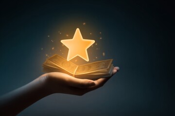 Hand holding digital star for cashback and points redeem