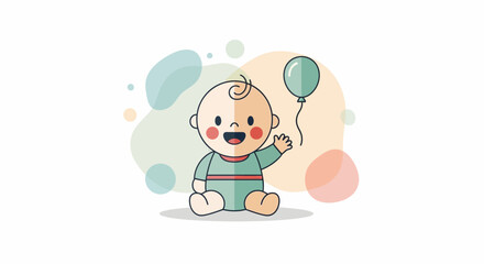 Fototapeta premium Adorable Baby Illustration with Balloon Cheerful and Playful Design.