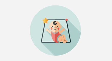 Obraz premium Flat Design Baby Gym Icon with Playful Character.