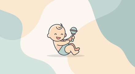 Obraz premium Happy Baby Playing with Rattle Illustration.
