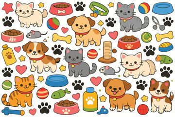 Fototapeta premium Cute Pets Pattern with Cats and Dogs