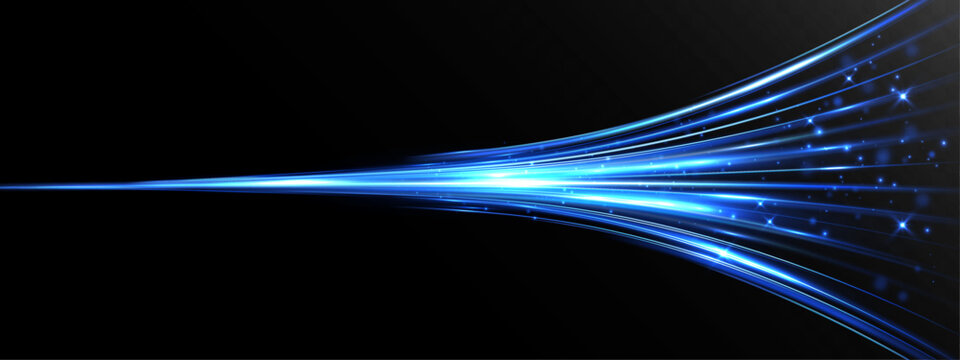 Blue glowing light streaks converge into a fast energy stream on a dark background, expressing speed, motion, and futuristic power flow.
