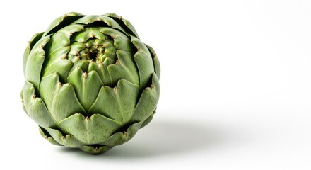 Fototapeta premium Whole fresh raw green artichoke, a classic culinary thistle vegetable used in gourmet dishes and nutritious home cooking, raw food, nutrition, fibrous