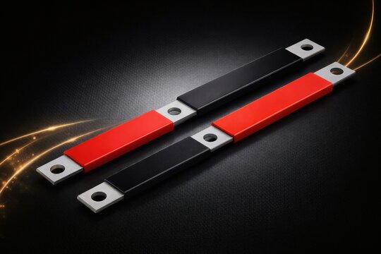 Positive Battery Bar. Negative Battery Bar. Car Battery Busbars with Red, Black Insulation. Automotive Power Distribution Bars. High Current Electrical Connector. OEM Vehicle Electrical Component