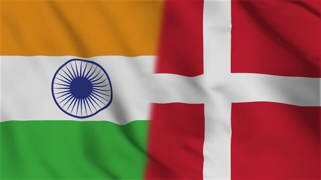 India and Denmark flags are waving together. The flags of India and Denmark are flying together. 