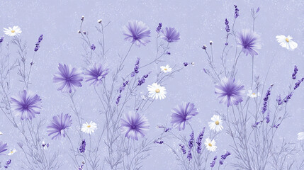 Mixed wildflowers in soft pastel colors on a textured background