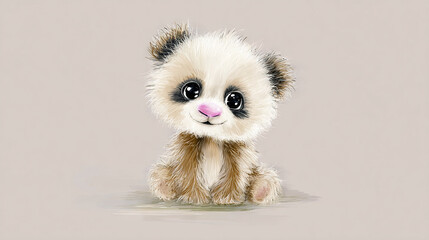 Cute plush animal with expressive eyes sitting on a surface