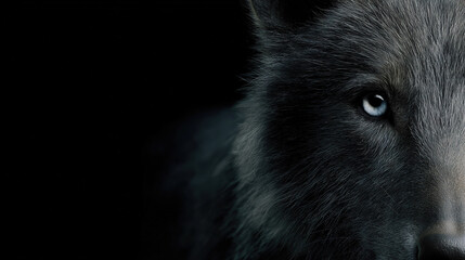 Close-up of a Black Dog's Face with Intense Gaze