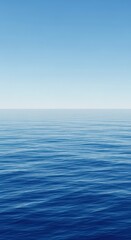 Naklejka premium Vast blue ocean waters stretching toward the horizon under a clear sky, symbolizing travel, navigation, and endless opportunities, power, sailing, business