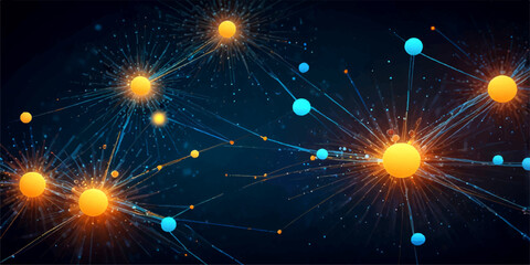 Geometric Science Fiction Background with Blue Constellation Pattern and Starry Space © Vactor Viky