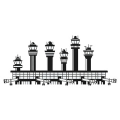 Obraz premium Stylized illustration of an air traffic control tower and airport terminal
