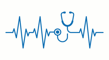 Heartbeat Stethoscope Vector Illustration | Medical ECG Line with Healthcare Symbol | Editable Health Graphic for Diagnostics, Cardiology, Hospital, and Wellness Design Projects
