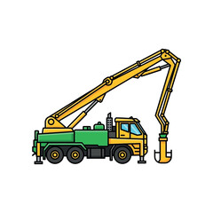 Crane truck with extended boom and hook on construction site illustration