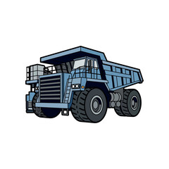 Large blue mining dump truck with loaded cargo, viewed from the side, in a graphic illustration.