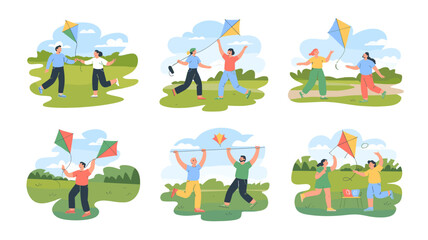 Obraz premium Collection of people enjoying kites in a park.