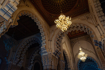 Obraz premium Beautiful chandelier in interior of Hassan II Mosque, Casablanca, Morocco