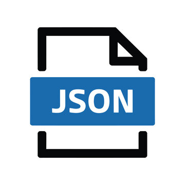 Square vector icon featuring a json file symbol on a white background