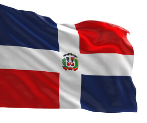 Fototapeta premium Realistic 3D render of the Dominican Republic national flag, high quality fabric texture