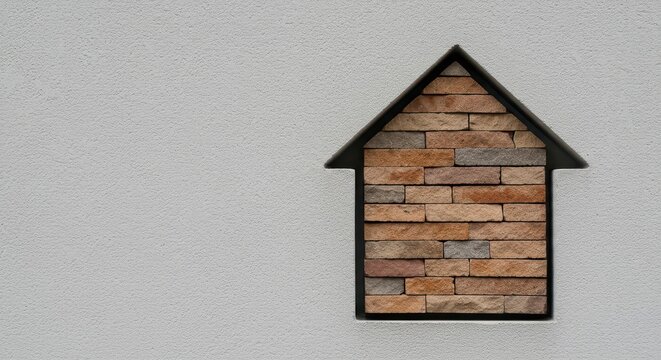 Chiavi moderne inserite in un portachiavi a muro a forma di casa, simboleggiando la sicurezza e l'accesso alla propriet&agrave; abitativa, neutro, nuovo, simbolo