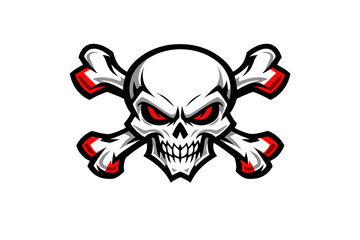 Fototapeta premium Gaming skull mascot with glowing red eyes and crossbones, esports team logo or tattoo design, aggressive death symbol