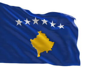 Realistic 3D render of the Kosovo national flag, high quality fabric texture