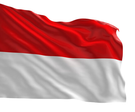 Realistic 3D render of the Monaco national flag, high quality fabric texture