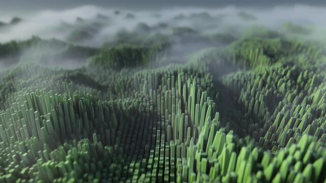 Abstract cash terrain with layered depth and fog animation background