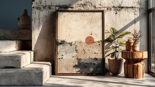 Minimal canvas artwork against raw concrete background wallpapers