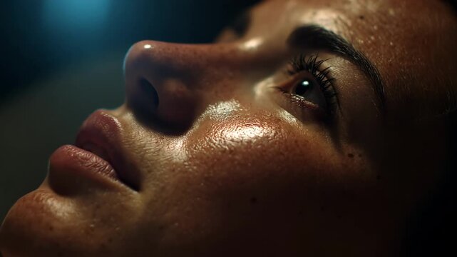 Medium shot capturing smooth facial skin illuminated by soft LED therapy light highlighting advanced skincare technology.