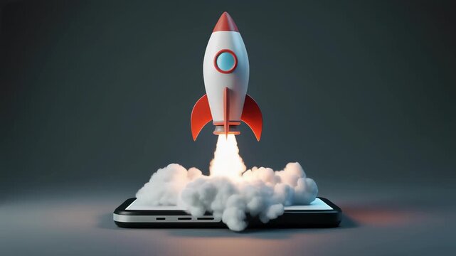 Clean abstract rocket launch from device concept animation background