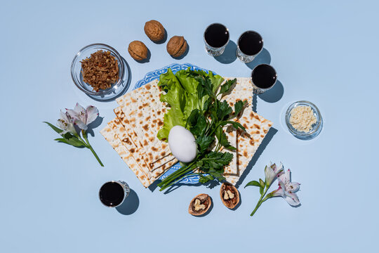 Passover traditional treats and symbols arrangement