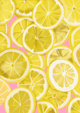 Lemon slices pattern with vibrant pink background