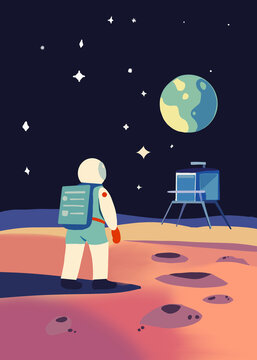 Astronaut on a surreal lunar landscape