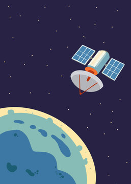 Satellite orbiting earth in space illustration