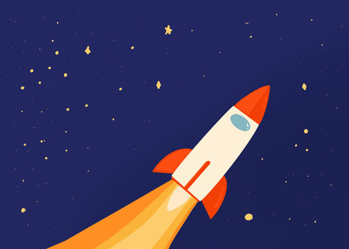 Rocket soaring through starry space illustration