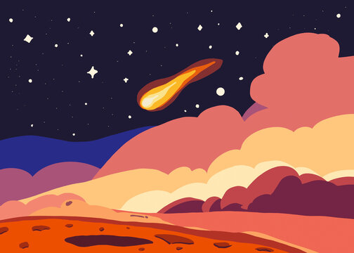 Meteor streaking across the martian night sky illustration