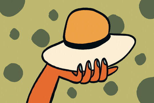 Hand holding a stylish summer hat illustration