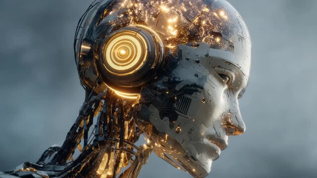 In a futuristic setting, an AI assistant brain processor uses advanced technology for big data processing and machine learning tasks on a computer setup at a research lab